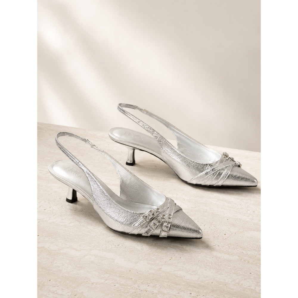 NIB INC International Concepts Capeka Silver Crinkle Slingback Pumps Women’s 6M - Picture 2 of 7
